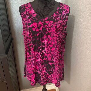 JMS Blouse Womens 1X Animal Print Pink Black Sleeveless Plus Size Abstract Chic